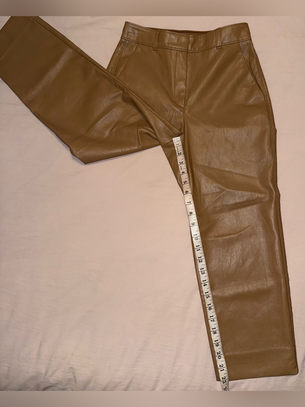 Aritzia Babaton Faux Leather Cropped Pants Camel Tan Brown Size 2 - Picture 8 of 14